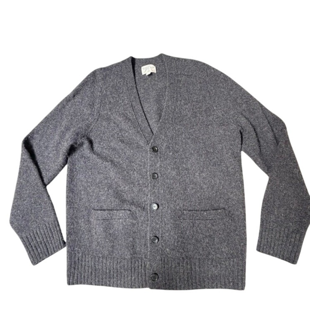 J.Crew Mens Cardigan Sweater L Gray 100% Wool Grandpa Academia Fall Winter